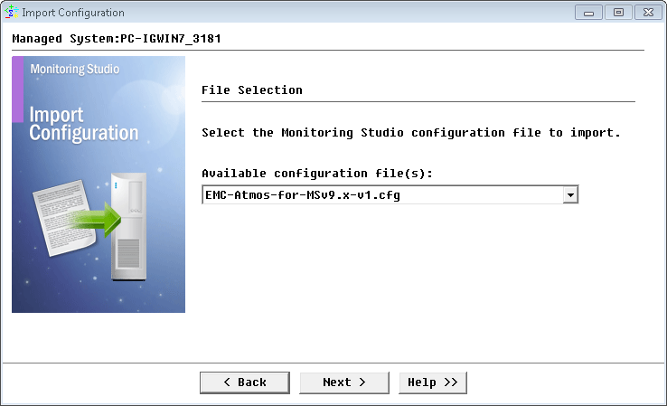 Selecting the EMC Atmos pre-built configuration to import